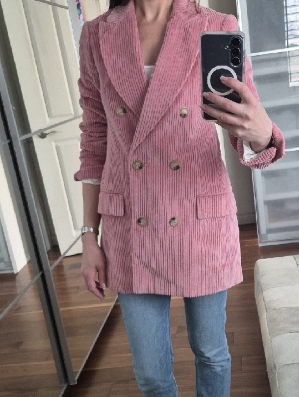 Wilfred Dusty Pink Double-Breasted Corduroy Blazer - Picture 4 of 6